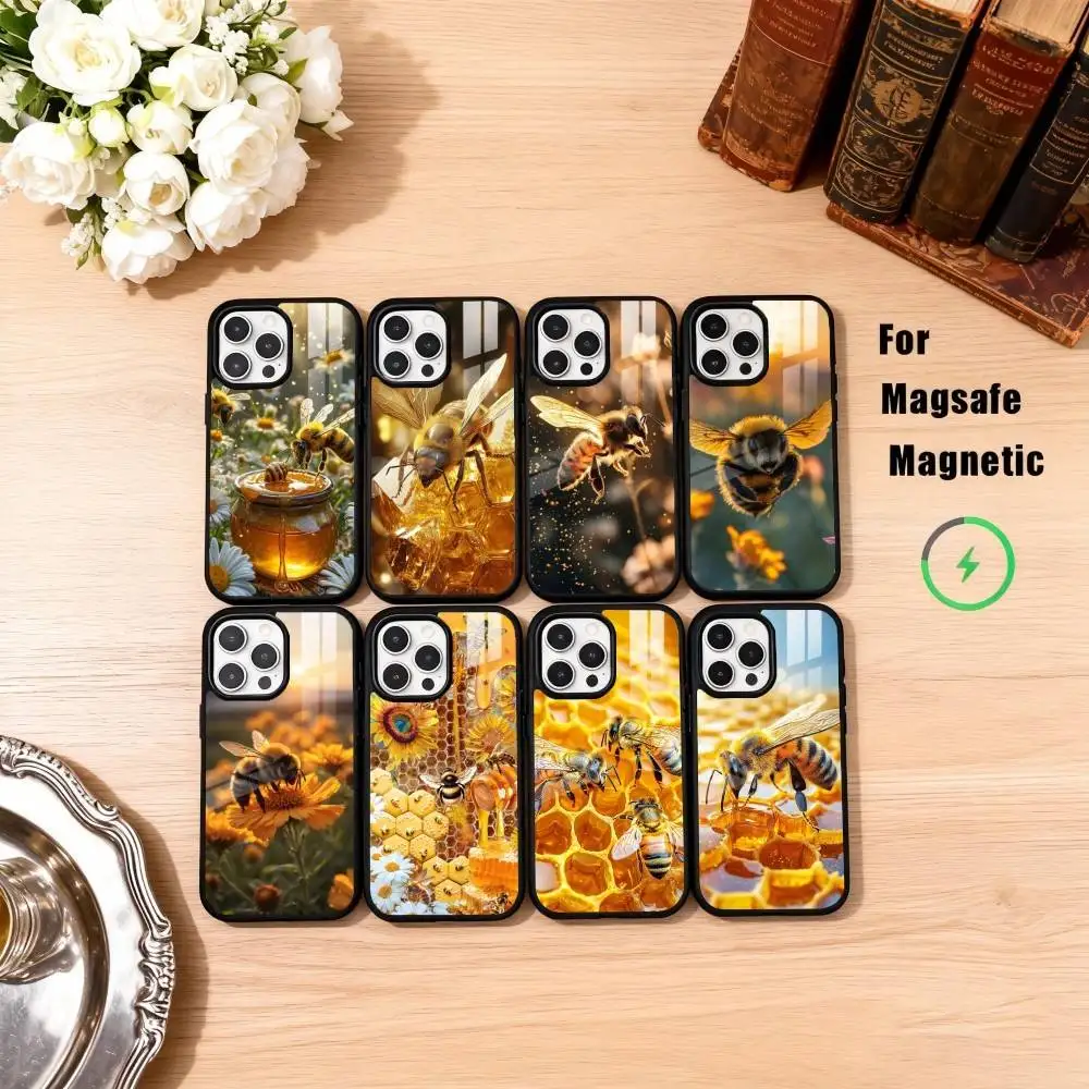 

Cute Honey Bee Phone Case For iPhone17,16,15,14,13,12,11 Plus,Pro Max Magnetic For Magsafe Wireless Charging