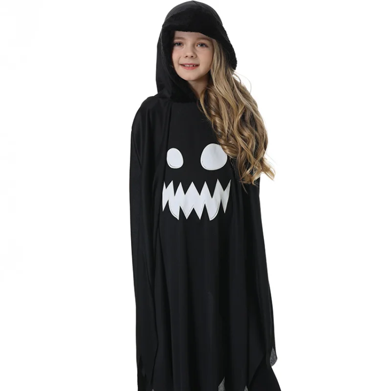 Halloween Kids Cosplay Costume White Black Luminous Ghost Luminous Face Cape Shawl Party Dress-Up Costume Boys Cape Girl Skirt