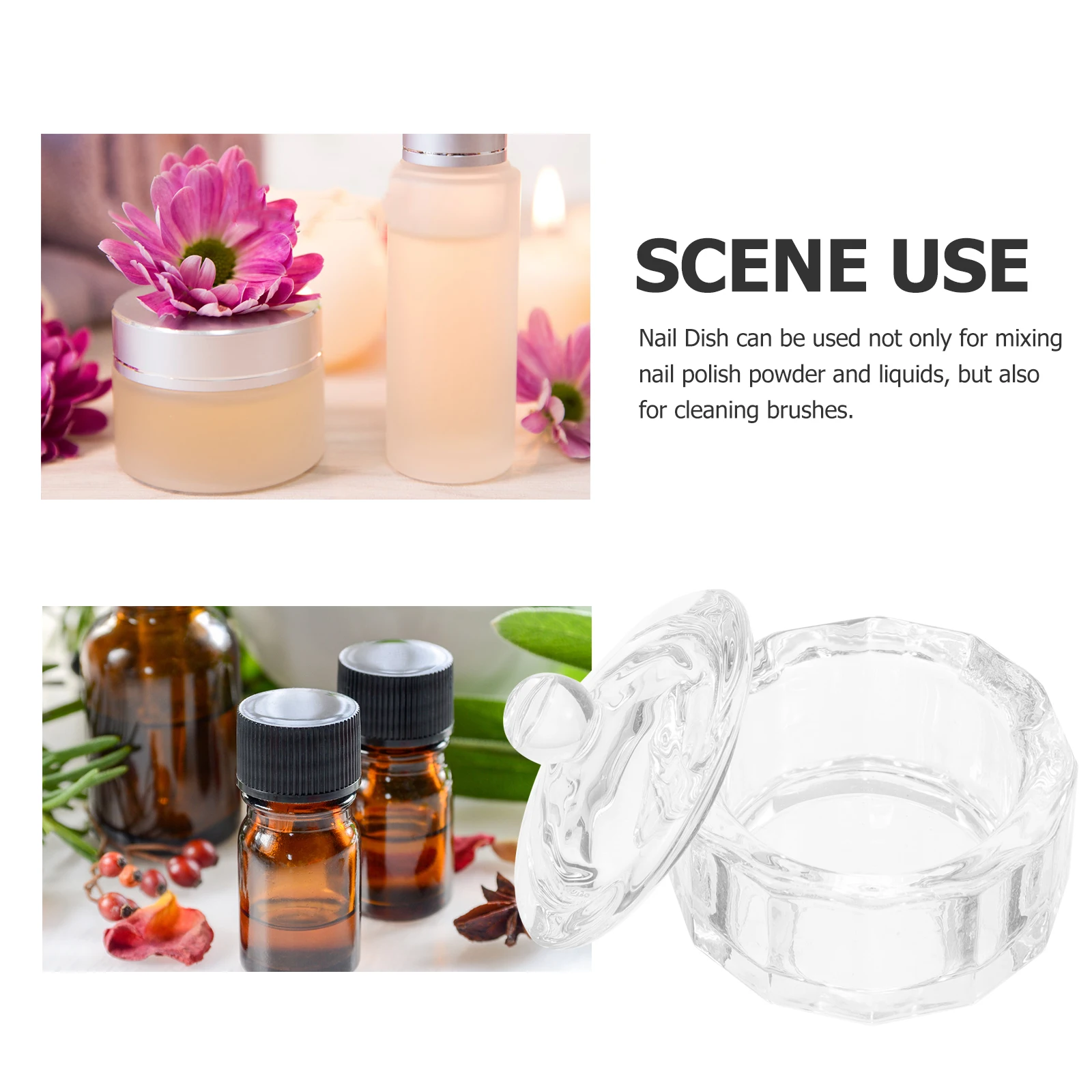 2 bicchieri per unghie in vetro cristallo, ampia applicazione, piatto Dappen per strumento per manicure in polvere liquida acrilica con coperchio, forniture per unghie acriliche