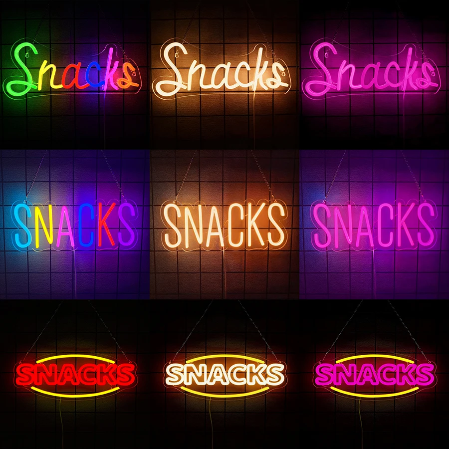Snacks Neon Sign,Snack Bar LED Sign for Wall Arts,USB Powered for Cake Candy Shop,Snack Stall,Man Cave,Coffee Bar,Party Decor