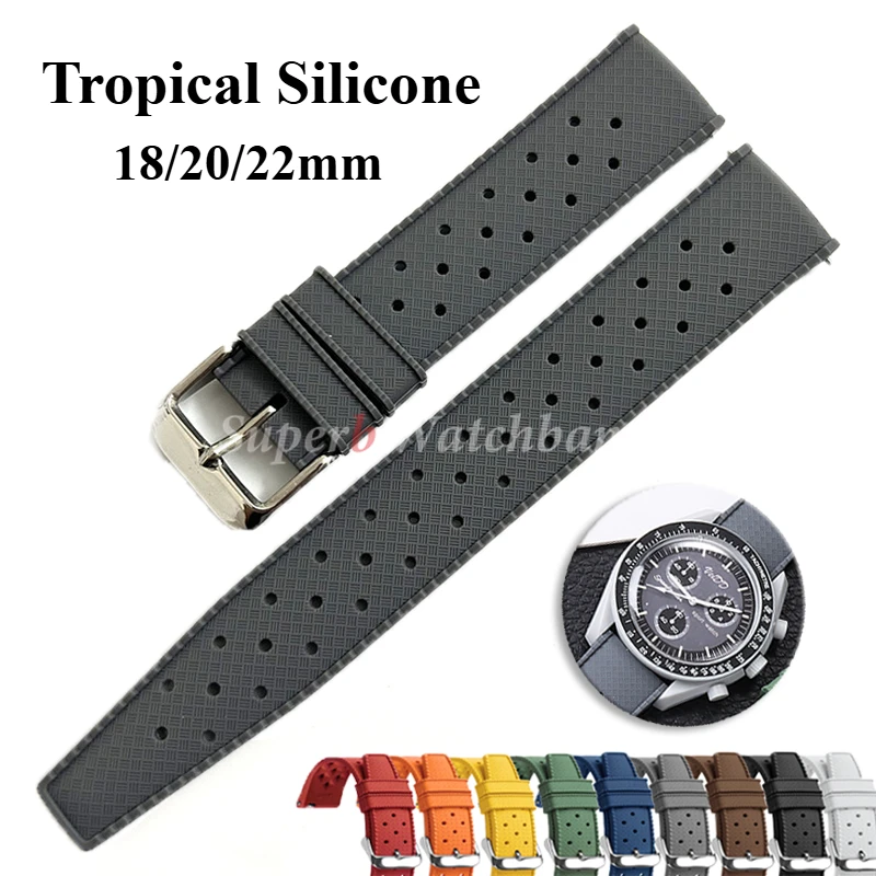 Tropical Silicone Watch Band Quick Release Strap 18mm 20mm 22mm for Oris for Seiko for Citizen Rubber Tropic Smart Watch Straps