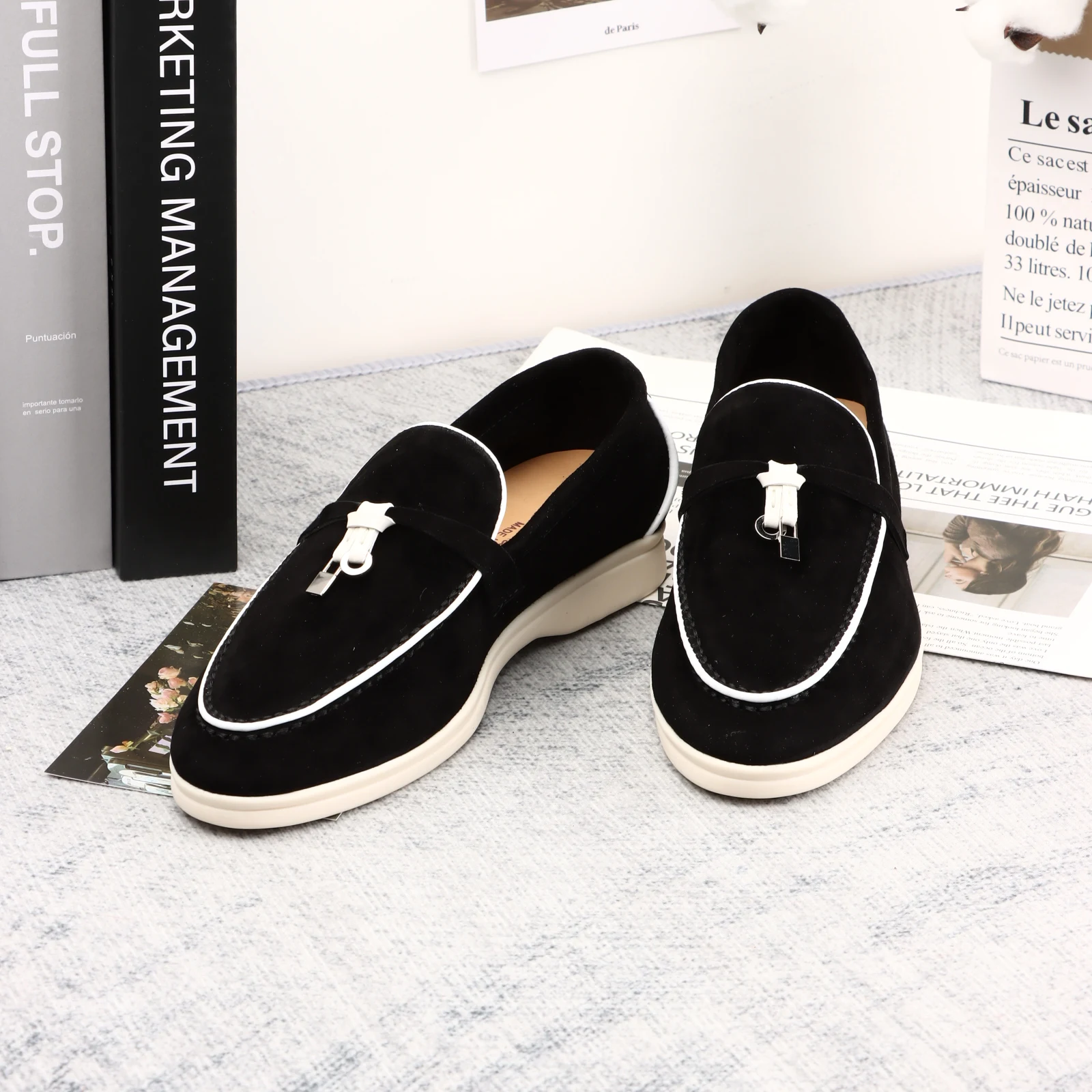 2024 Summer Suede Leather Women Loafers Men Flat Shoes Round Toe Slip-on Causal Moccasin Comfortable Mules Lazy Women Shoes