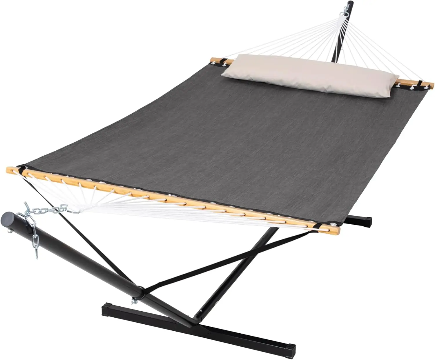 Extra Large Double Hammock with Stand for Two, Heavy Duty Outdoor Hanging Bed, 450 lbs Capacity in Dark Gray