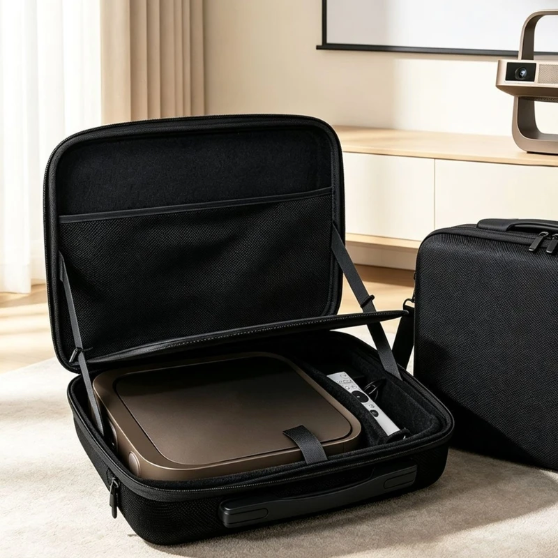 Molded Projector Bag Case with Interior Pocket and Securing Band for Z9X Black 