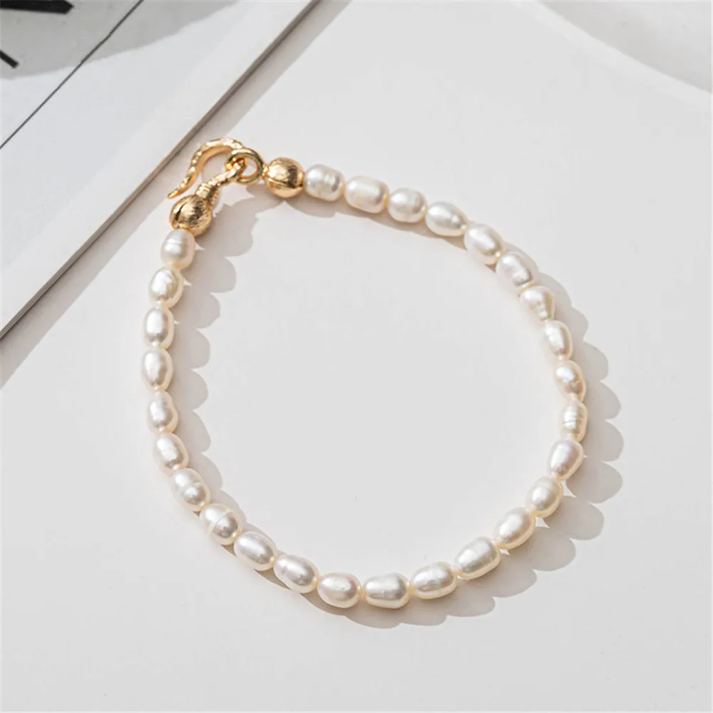 

Natural Freshwater Pearl Bracelet Korean Niche Design Temperament Women 18K Gold Planted Buckle Wholesale Elastic Lovers Jewelry