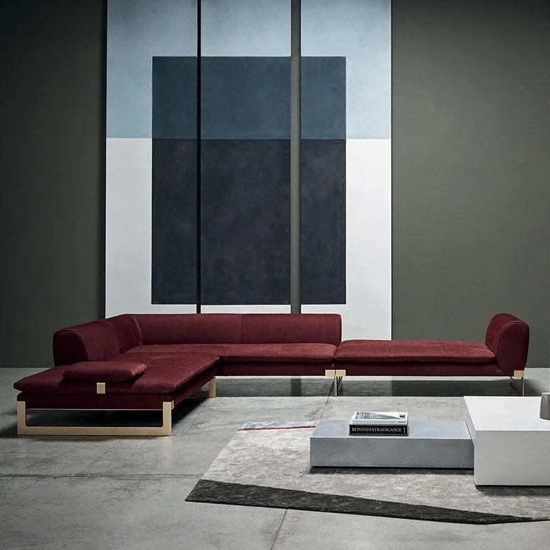 Italian minimalist living room large apartment combination skin feeling technology matte fabric sofa
