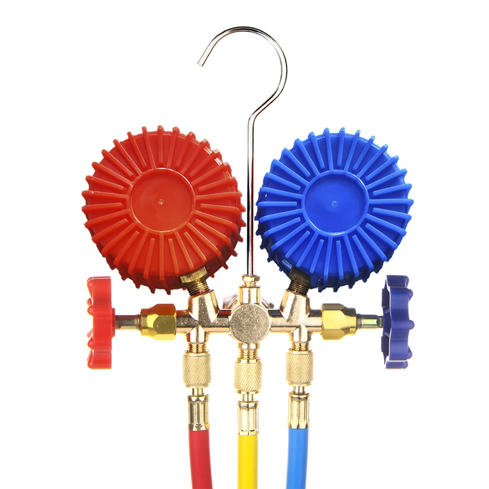 Manifold Gauge Set HVAC A/C Refrigeration Charging Service with Hoses Adjustable Couplers Adapter Can Tap R410A R22 R134a R404A