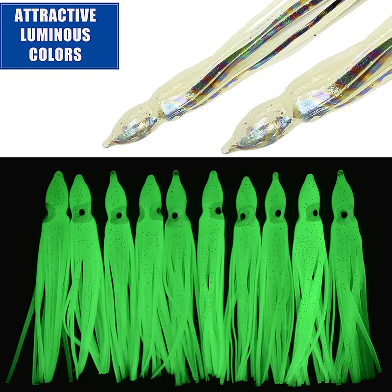 10 Stück 15 cm weiche leuchtende Oktopus-Röcke, Köder aus Silikon für Thunfisch, Mahi, Trolling, Hoochie, leuchtende Tintenfisch-Röcke, Jigging, Meeresfischköder – Detail 3