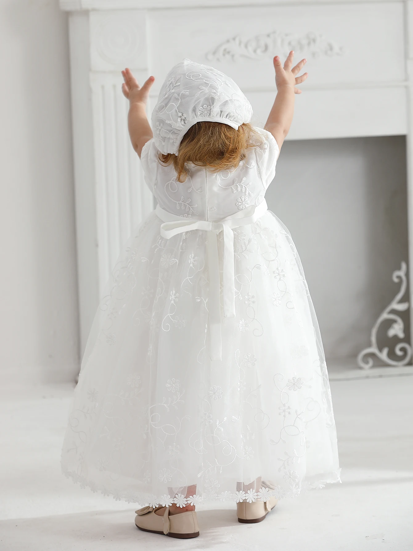 Baby Girl Baptism Dress Lace Christening Baptism Gowns Dresses with Bonnet Birthday Party Dress