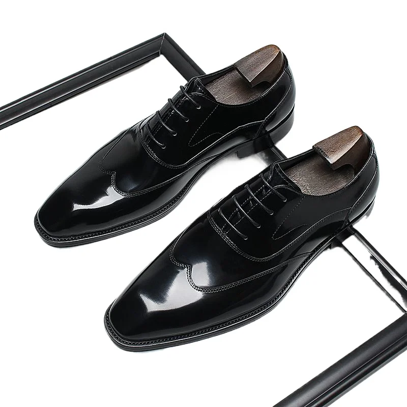 

2025 Men's Square Head Bright Leather Business Dress Space-up European Version Oxford Shoes Suit Debic Shoes
