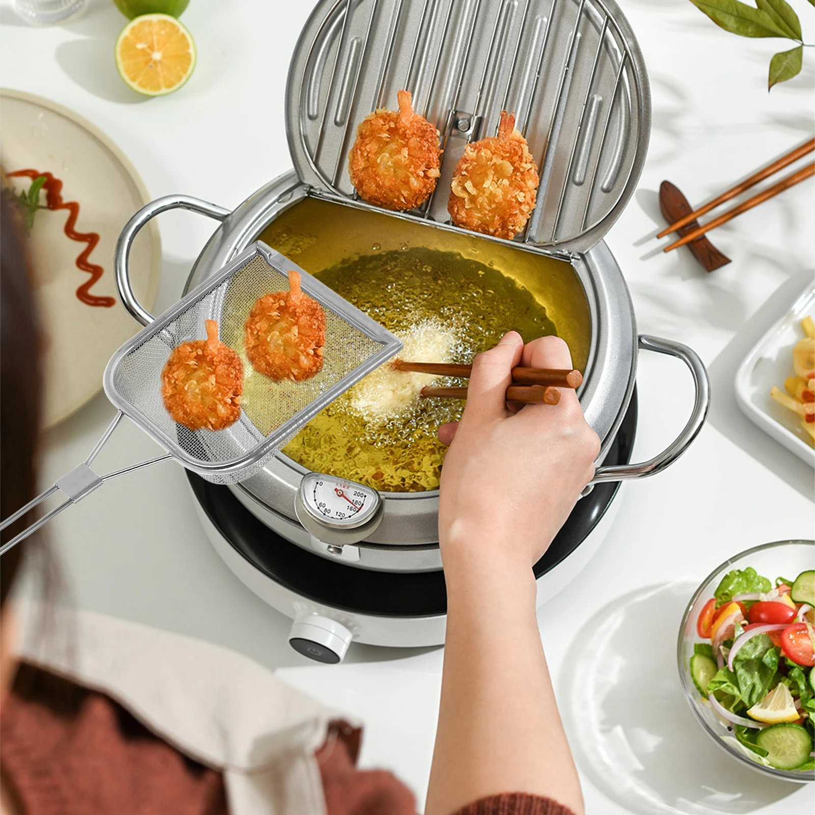 

Stainless Steel Oil Residue Shovel Square Mesh Filter Scoop Cooking Spoon Strainer Kitchen Tool French Fry Popcorn Spaghetti Oil
