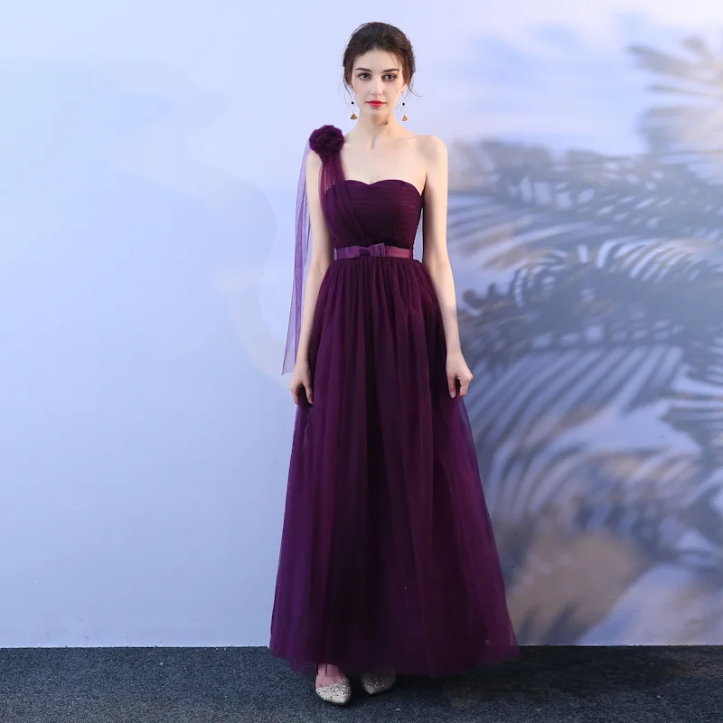 Clearance Cheap Good Quality Pink Purple Mesh Tulle Bridesmaid Dresses Long Wedding Party Dress Lace Up Back Prom Evening Gown