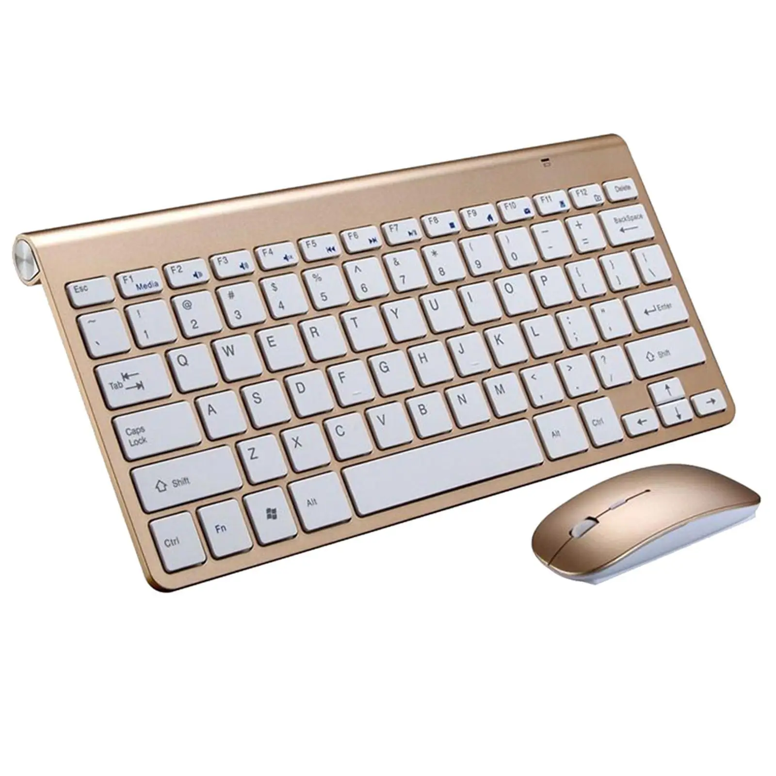 Mini Flat Quiet Wireless Keyboard Mouse Combo Golden
