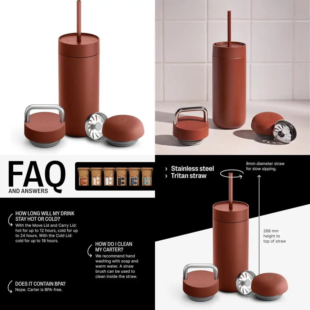 

Термокружка 3-в-1 с ручкой, крышками для горячих и холодных напитков, вакуумная изоляция, из нержавеющей стали