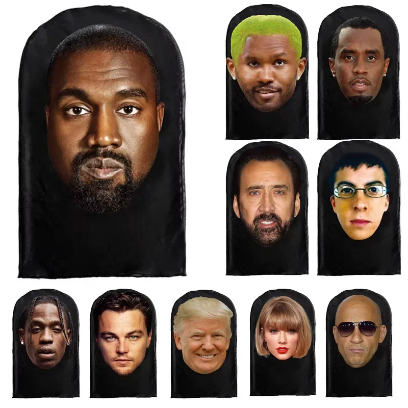 Novo 3d impresso kanye máscara de malha elástica máscara facial completa para homens mulheres cosplay headwear hip hop moda balaclava capuz chapéu chapelaria