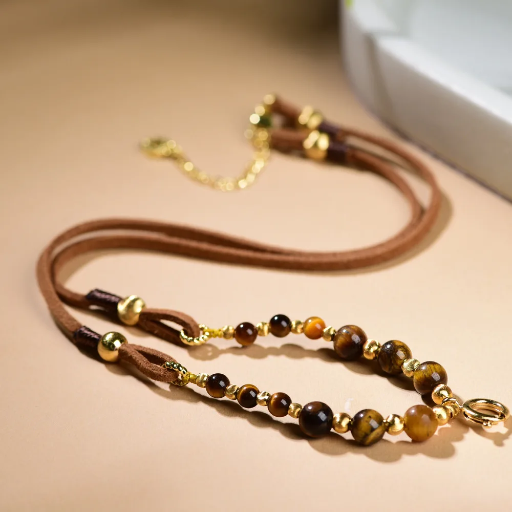 2026 New Chinese Style Yellow Tiger Eye Stone Beads Crystal Thangka Wenwan DIY Versatile Sweater Chain Long Necklace Gifts