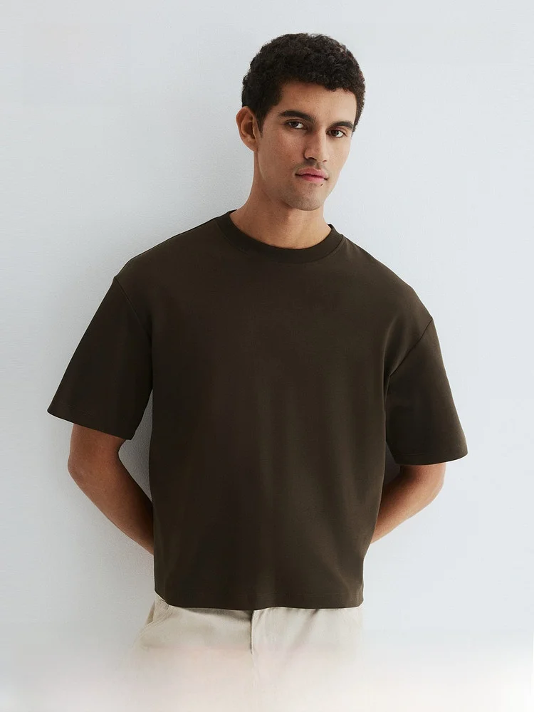 

H&M Unisex Loose Fit Short Sleeve round Neck T-Shirt Cotton Casual Wear Summer Heavyweight Couple's Style American Trend