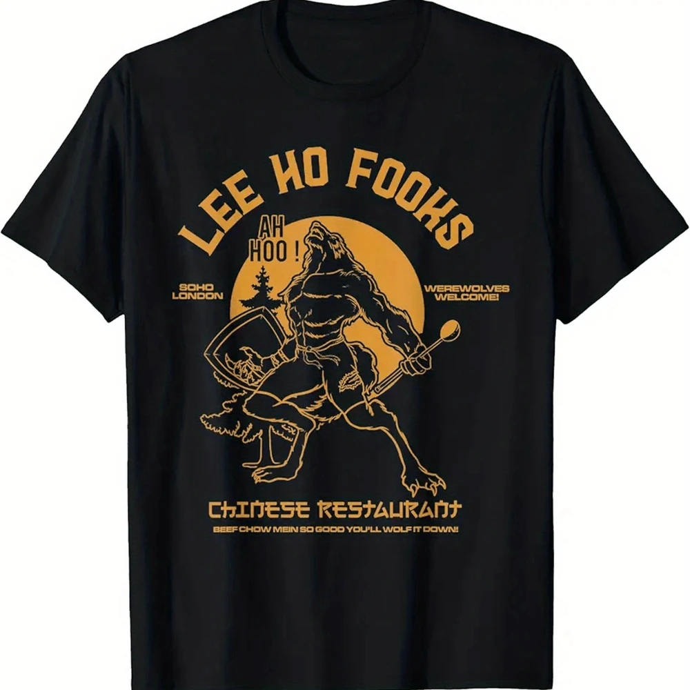 Lee Ho Fook Vintage-Inspired T-Shirt Classic Chinese Restaurant Design Black Retro Tee Sunset Graphic Men's T-shirts for Summer