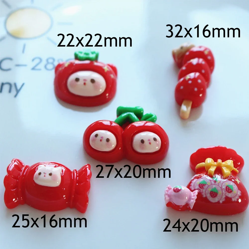 10PCS Shiny Red Candy Series Miniature Resin Flat Back Cabochons For Hairpin Scrapbooking DIY Home Decor Craft Accessories