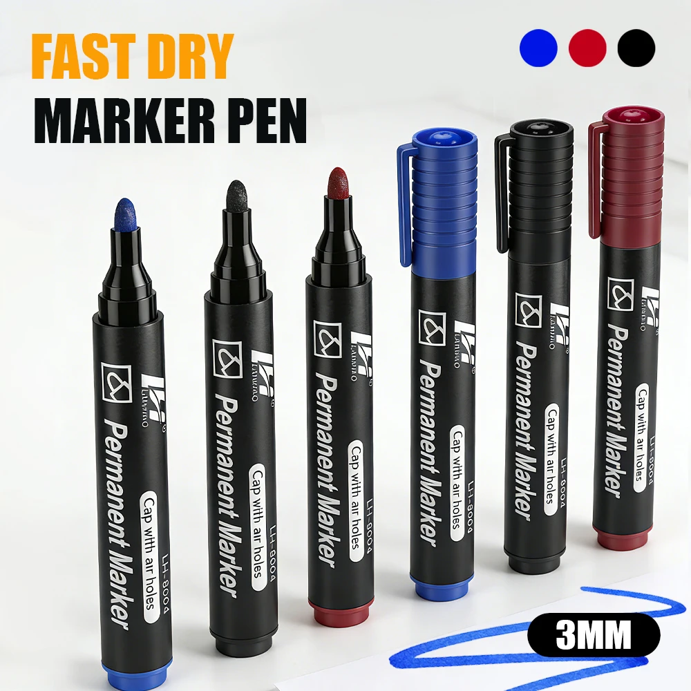 

3/6/12 Colors Markers Permanent Waterproof Oil-Based Write Smooth For Take Notes Large-Capacity Ink School Office Stationery