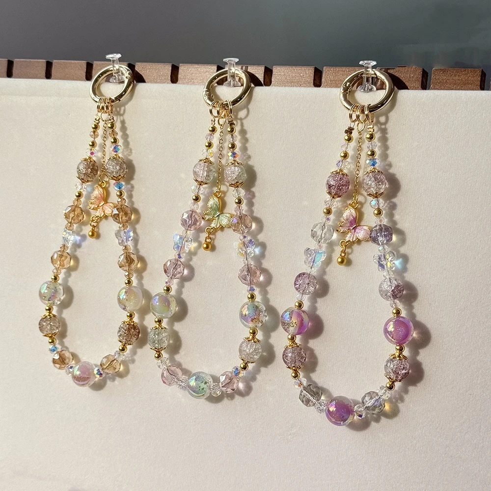New Colorful Crystal Pendant Anti-Lost Water Cup Hanger Keychain Earphone Teardrop Bead Camera Chain