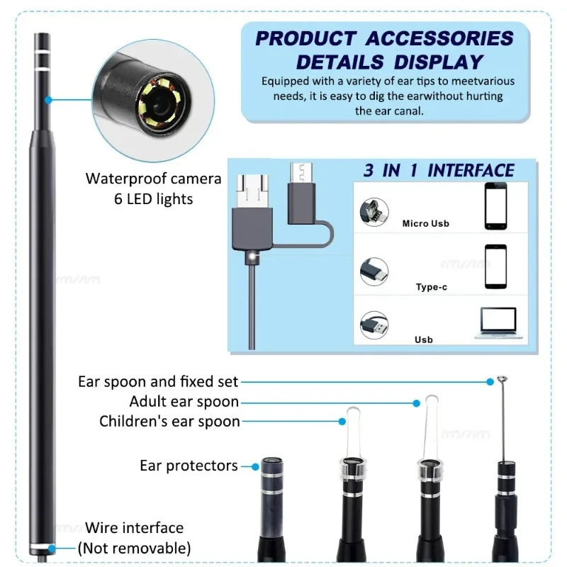 Smart Visual Medico Otoscopio Ear Cleaner Ears Endoscope Earpick Camera Ears Wax Remover Tool Ear beleza e saude