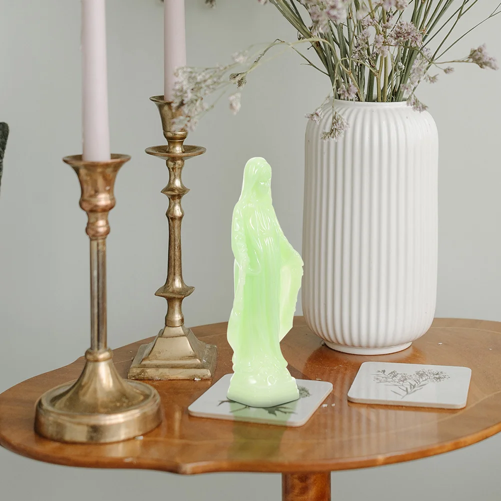 

2Pcs Luminous Virgin Mary Statue Plastic Catholic Ornament Miniature Desktop Table Decoration Virgin Mary Statue