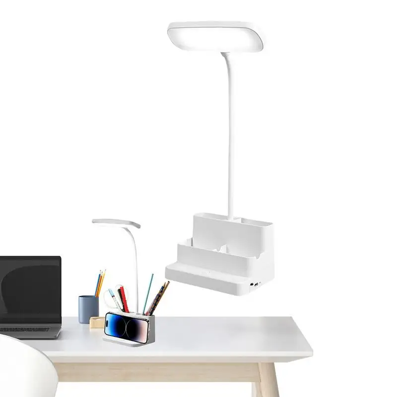 

LED Reading Lamp Rechargeable Nightstand Lamp With Pen Organizer And Phone Holder 3 Lighting Modes Stepless Dimming Lamp For