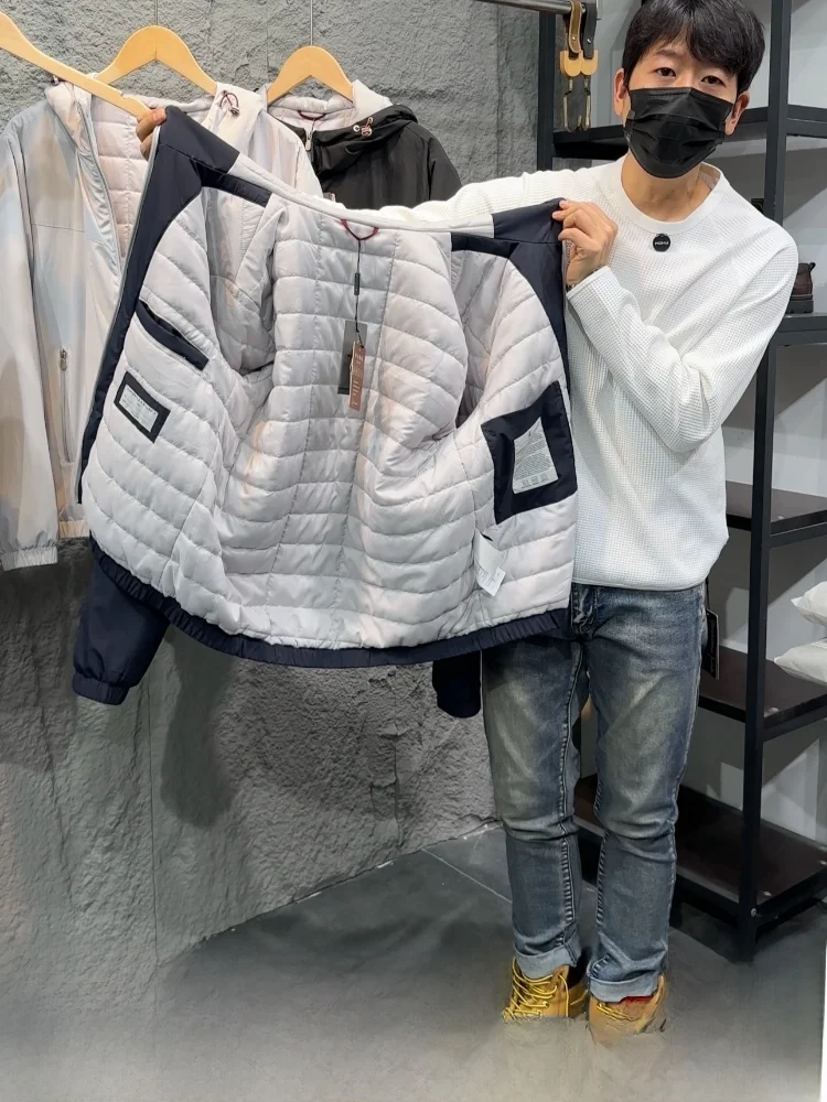 

Italian Luxury Men's Wool Silk Filled Jacket Double Zipper Windproof Warm Fashionable Autumn Winter Coat Standard Fit Cleanfit