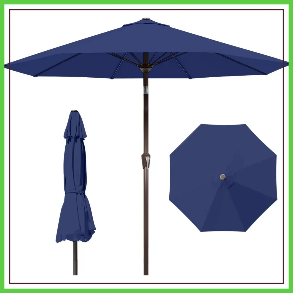 

9ft Patio Umbrella with Push Button Tilt and Crank,Outdoor Market Umbrella UV Protection 8 Sturdy Ribs for Backyard Garden Pool