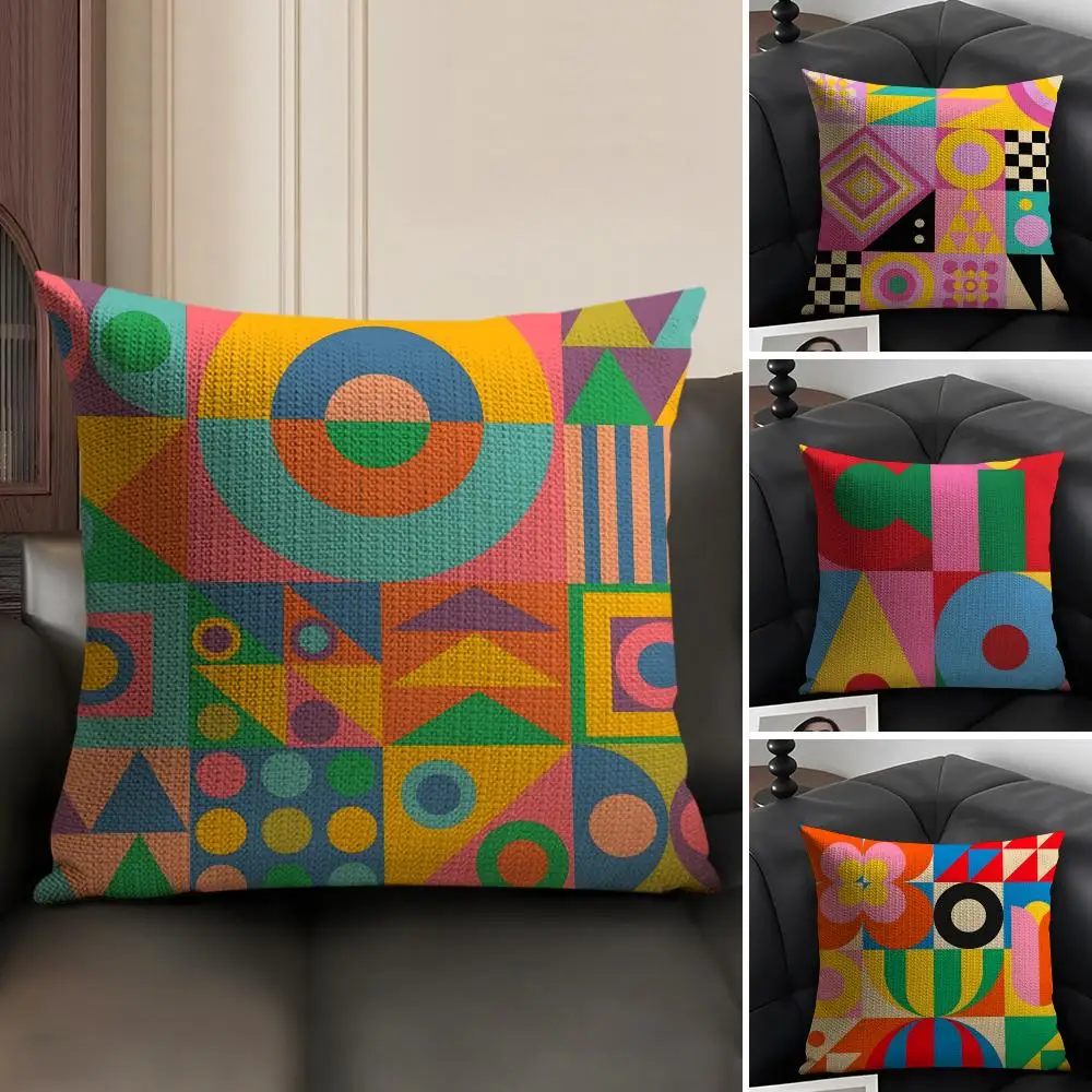 Geometric Patterns Luxury Cushion Cover Natural Linen Organic Fabric Double-Sided Printing Sofa Home Decor Gift Pillow Case