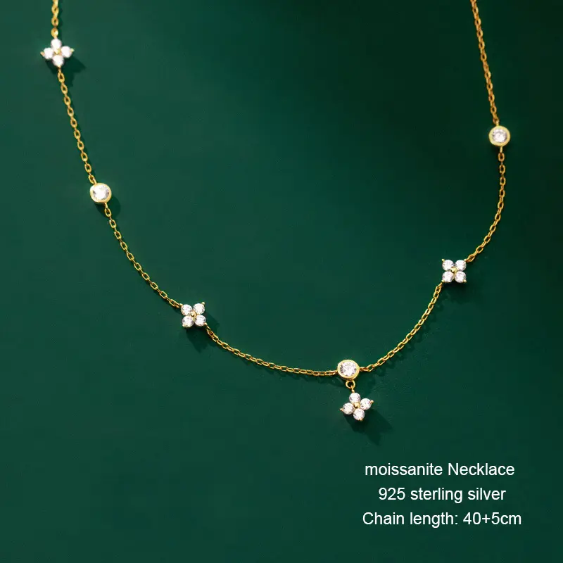 OXTAO Certified Moissanite Lucky Four-leaf Necklaces Earrings Bracelet for Women 100% S925 Silver Jewelry Accessory Sets - Image 24