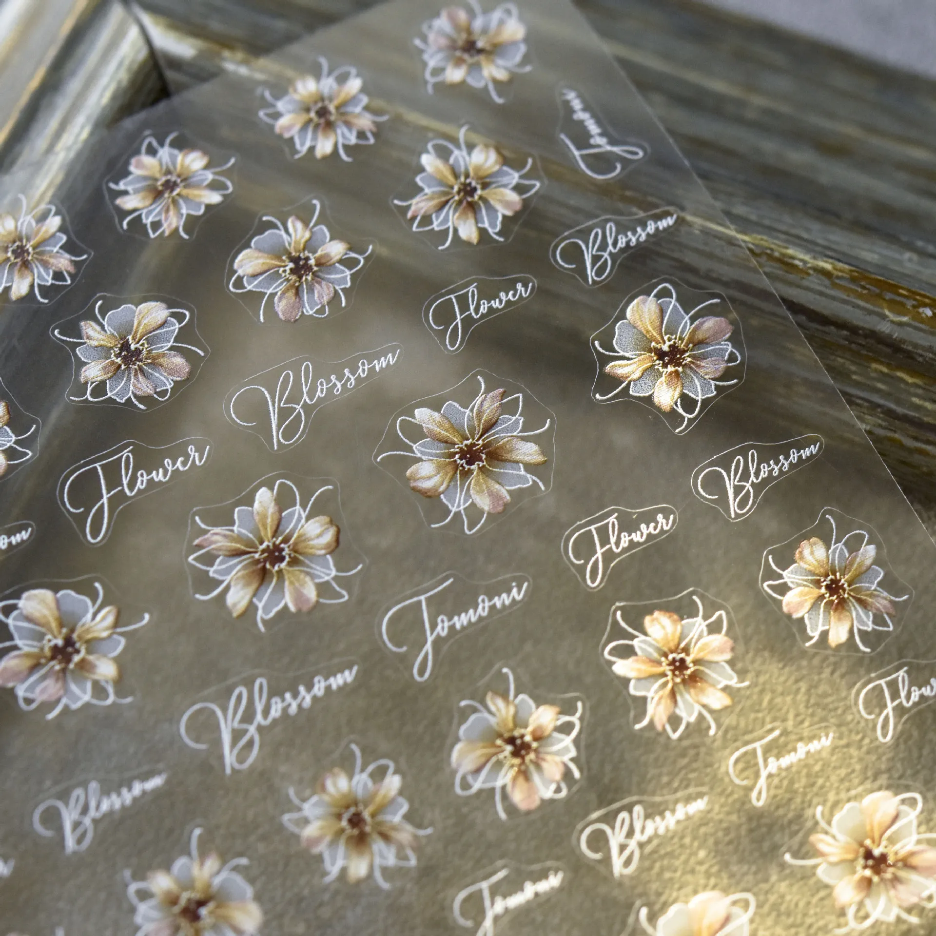 Autumn White Outline Floral Nail Stickers Retro Floral Patterns And Handwritten Text Self-adhesive Nails Art Decorative Stickers
