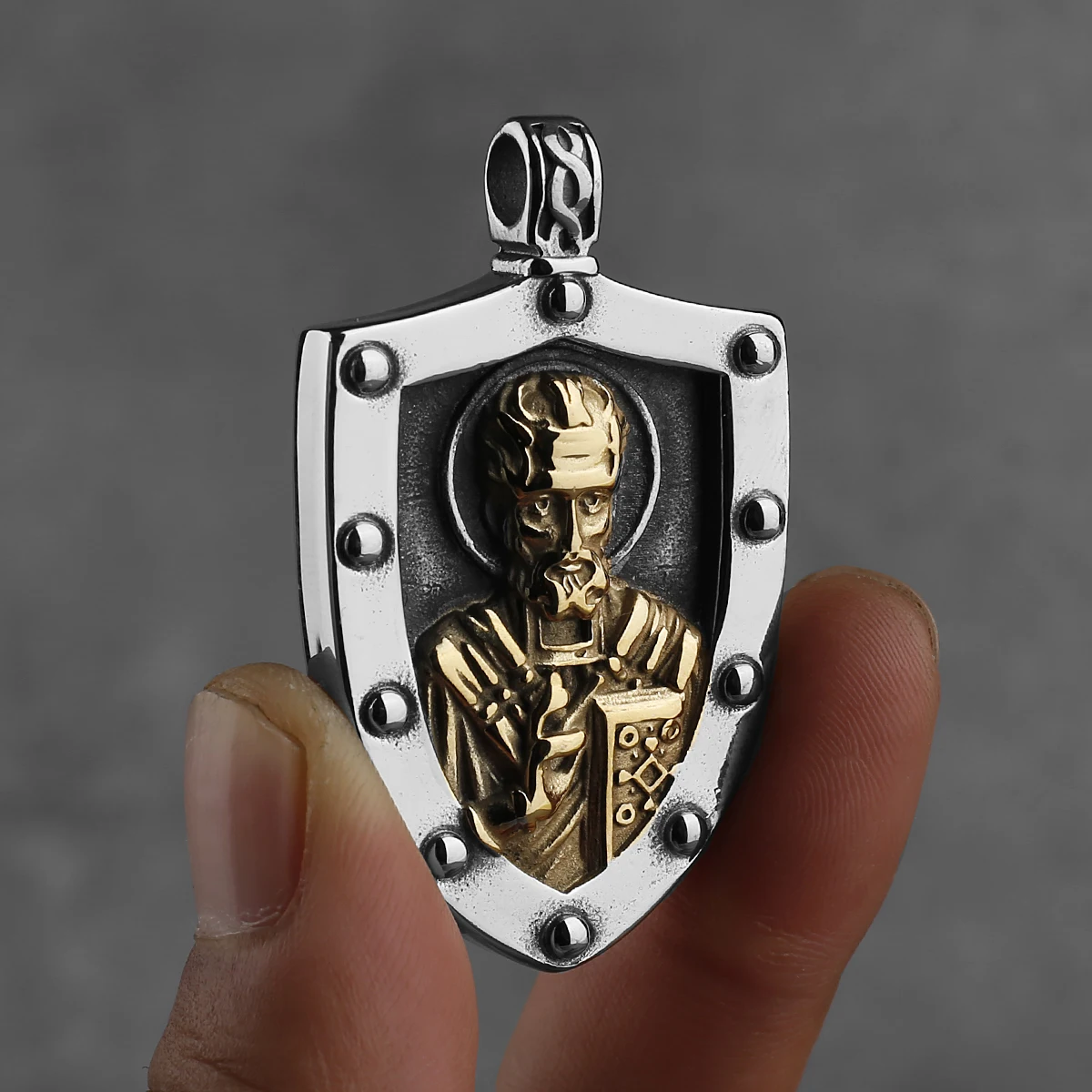 Saint Nicholas Protection American Pendant Men's Fashion Temperament Charm Amulet Pendant Necklace Stainless Steel Jewelry Gift