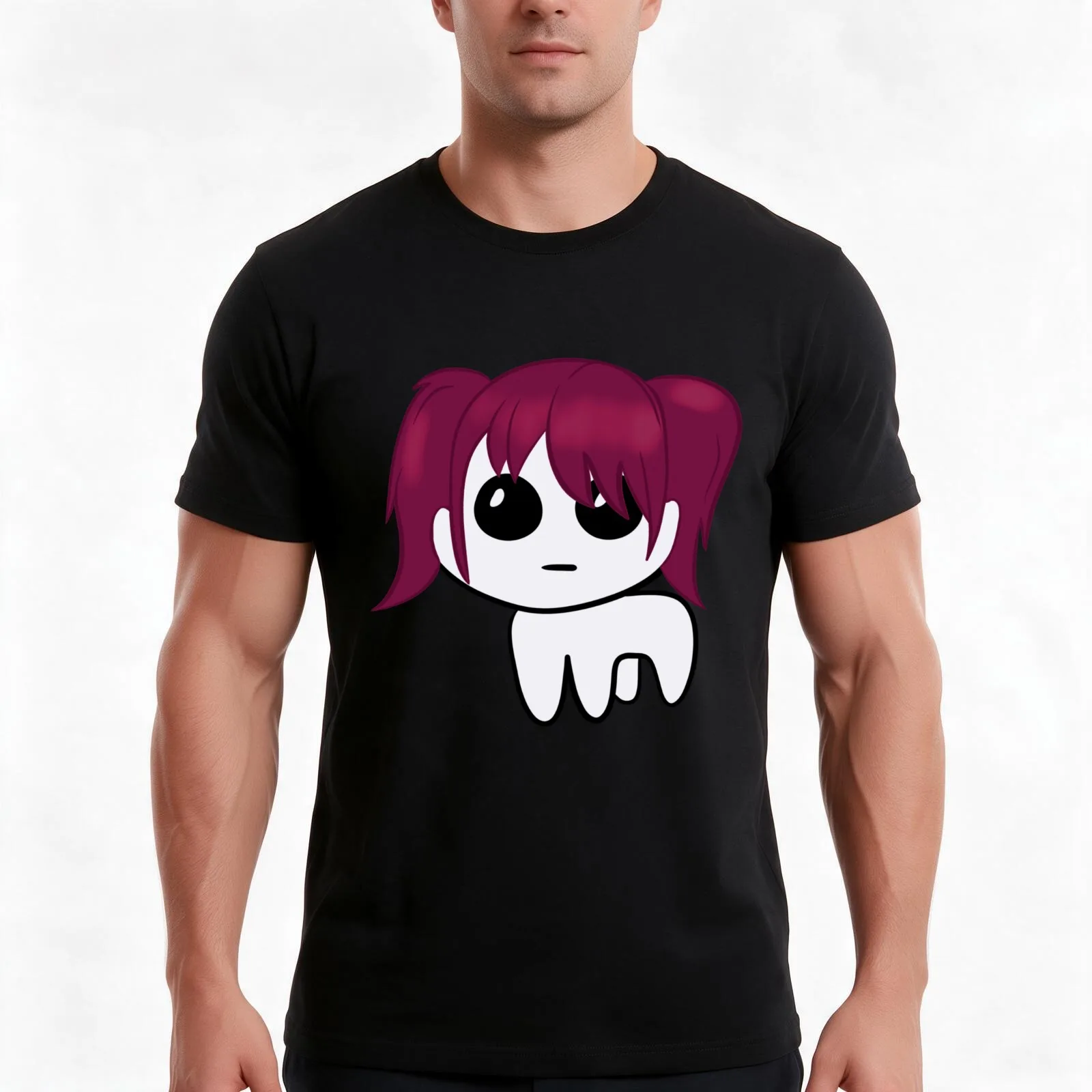 Autism Creature Ginger Dark Red Purple Hair Pigtails with Bangs Fringe T-Shirt, Summer Casual Cotton Tee, Vintage Graphic Print