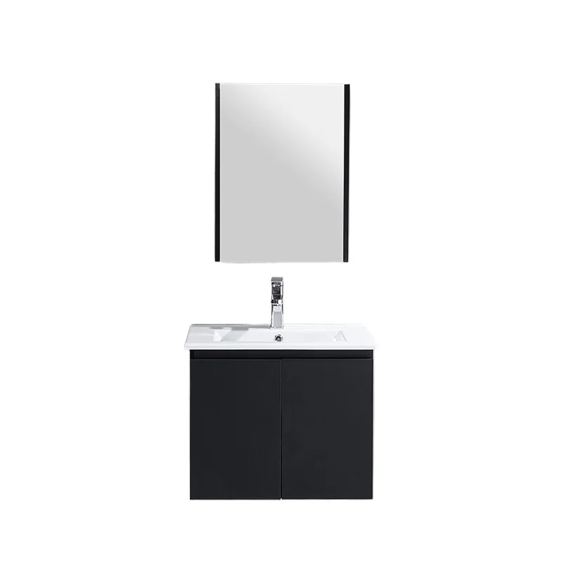 Modern small cabinet, black plywood wall-mounted bathroom cabinet with sink and mirror