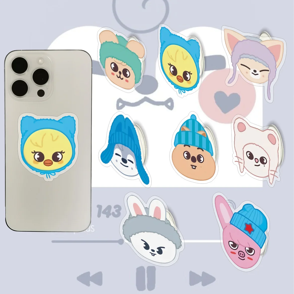 

K-POP Stray Kids SKZOO Cartoon Acrylic Airbag Avatar Mobile Airbag Retractable Bracket SKZOO Star Peripheral Gift