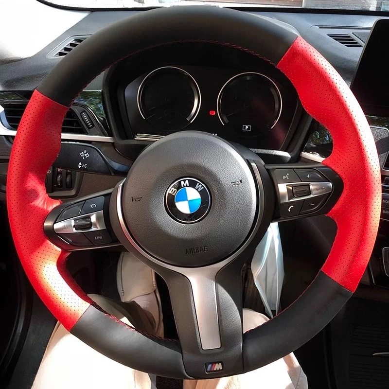 

for BMW M Sport M2 M3 F80 F82 M4 M5 F12 F13 M6 F85 F87 X5 X6 F33 F30 Hand-stitched Genuine Leather Car Steering Wheel Cover