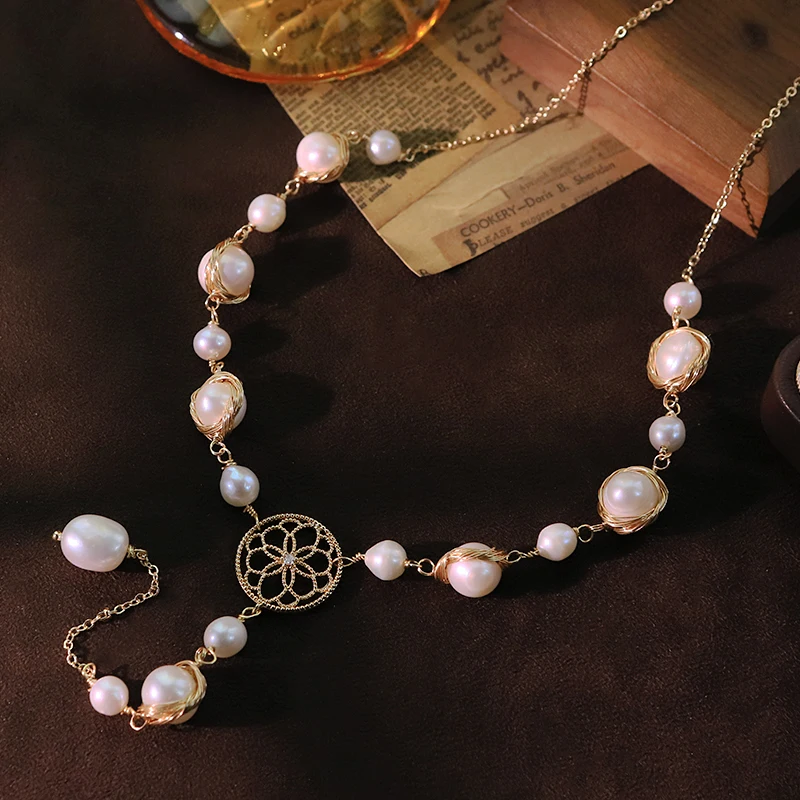 Natuurlijke Zoetwaterparel Ketting 18k Vergulde Handgemaakte Ontwerp Luxe Ketting Vrouwen Sieraden GN0260