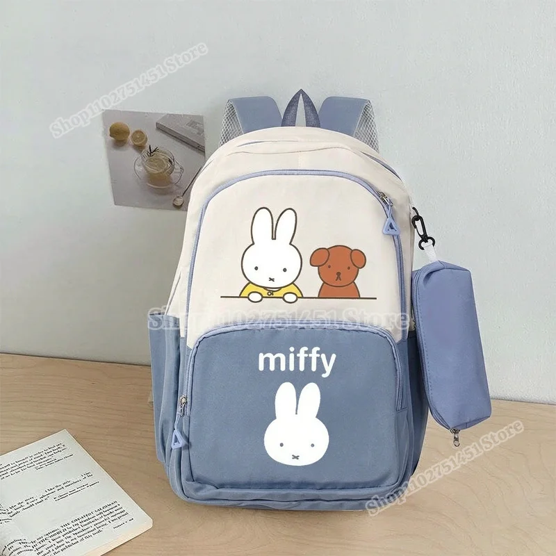 2PCS Miffys Backpack Pencil Case Set Boys Girls Cute Anime Figure Schoolbag Student Fashion Large Capacity Bookbag School Gifts