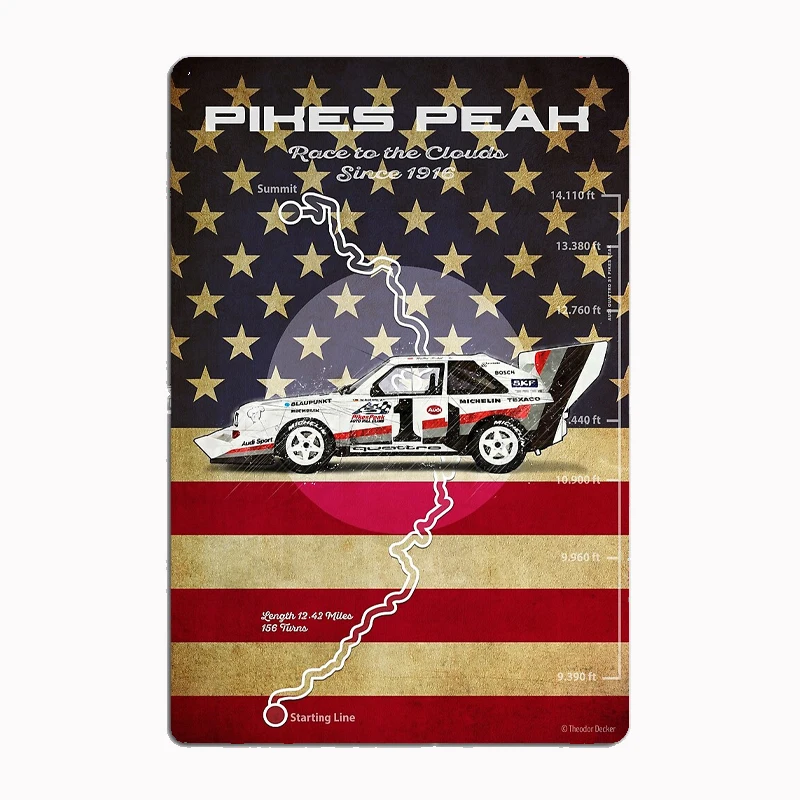 Pikes Peak Vintage Sport Cars Metal Sign Poster Garage Room Wall Decoration Cinema Living Custom Tin Home Decor