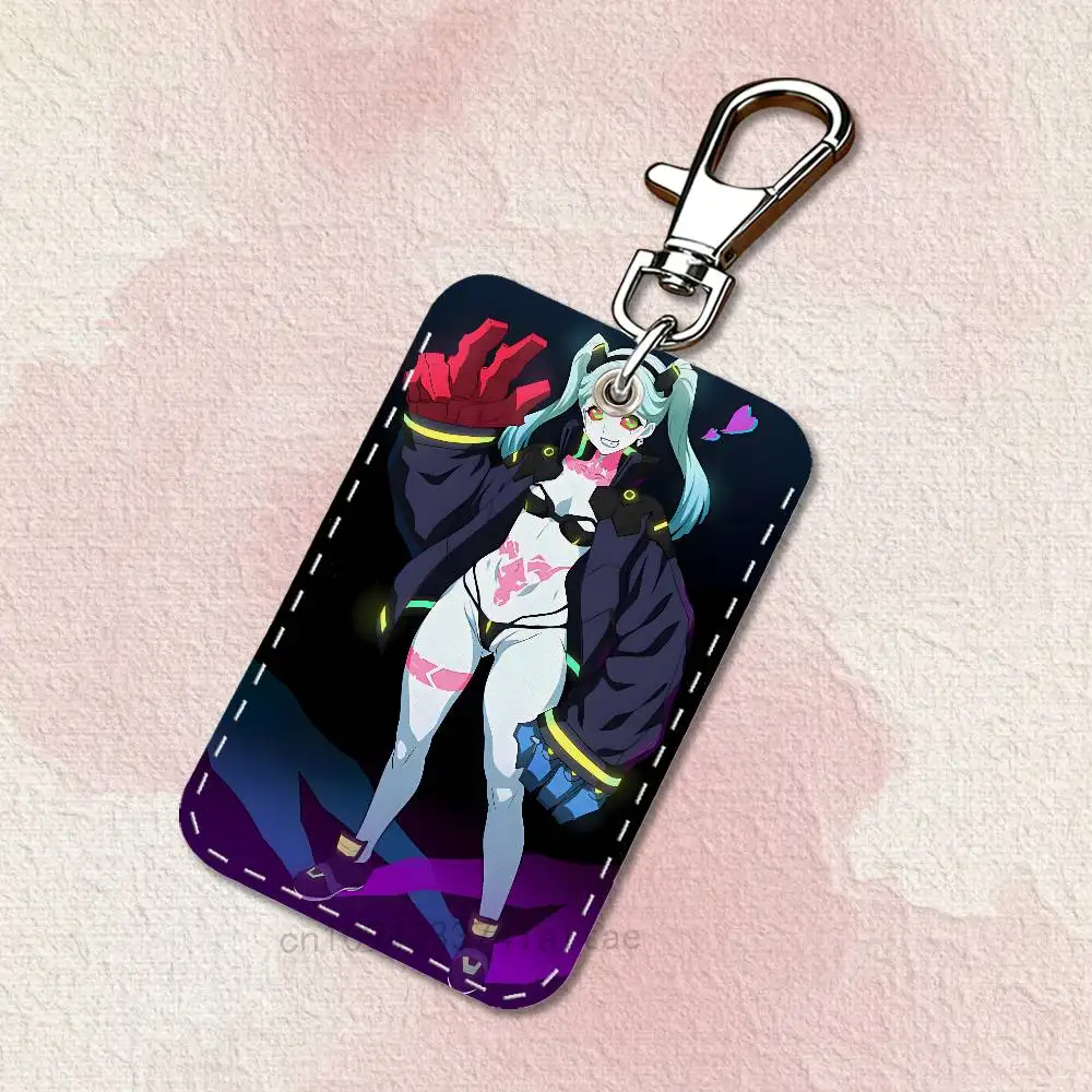 Rebecca C-Cyberpunk E-Edgerunners Rectangle Card Case Leather Card Holder Keychain Key Ring Transportation Card Case - view 5