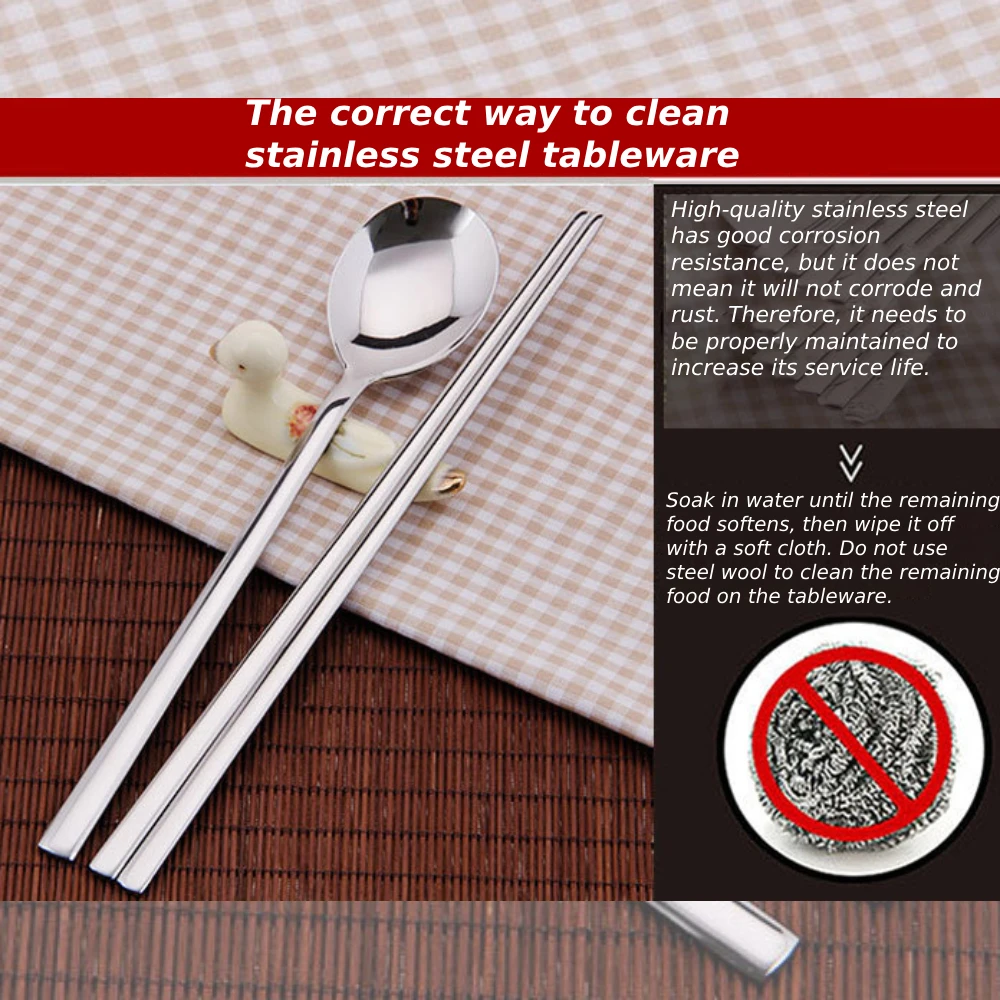 2 sets Korean Stainless Steel Chopsticks & Spoons Tableware Dinnerware Durable Light Luxury Stainless Steel Tableware - view 4