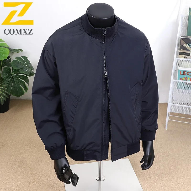 

COMXZ New Double Zipper Stand Collar Jacket Men Baseball Collar Casual Loose Jacket Coat Youth Baseball lightweight windbreaker
