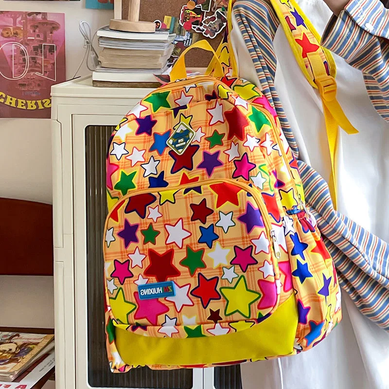 Tas sekolah imut Korea lucu Jepang tas ransel penuh warna kartun bintang Kawaii tas sekolah pelajar perjalanan gadis kembali ke sekolah