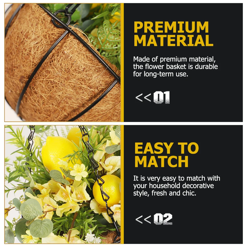 

Hanging Flower Basket Lemon Style Premium Material Indoor Outdoor Balcony Planter Holder Garden Decor Plant Basket