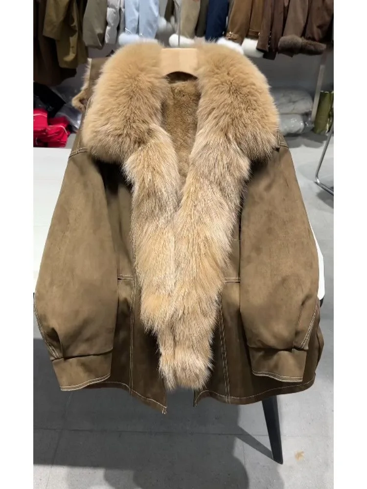 Thickened Fleece Women's Jacket Brown Warm Winter Outerwear Commute Style Long Sleeve Zipper Closure  Collar Regular Fit