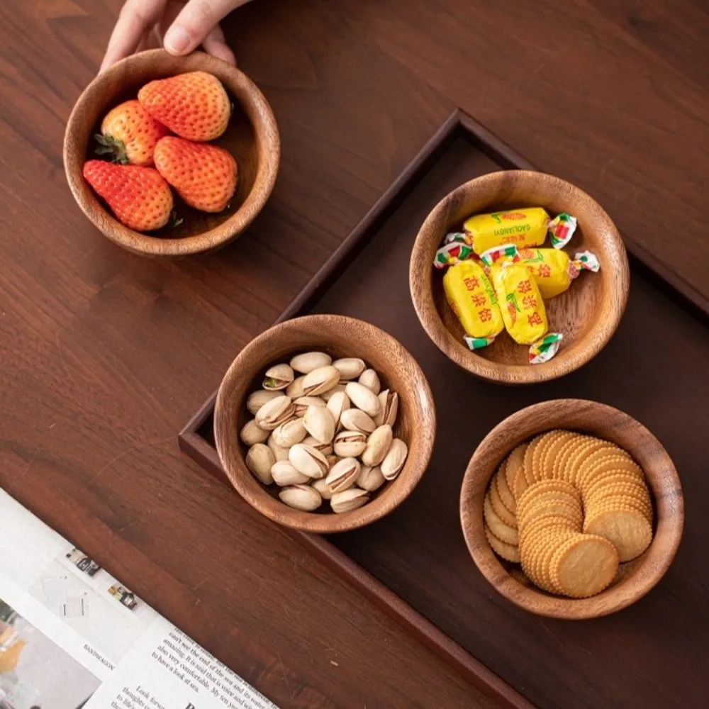 

Japanese Style Wooden Bowl Anti Scald Thickened Fruit Dish Anti-Spill Elevated Base High Foot Dessert Plate Restaurant