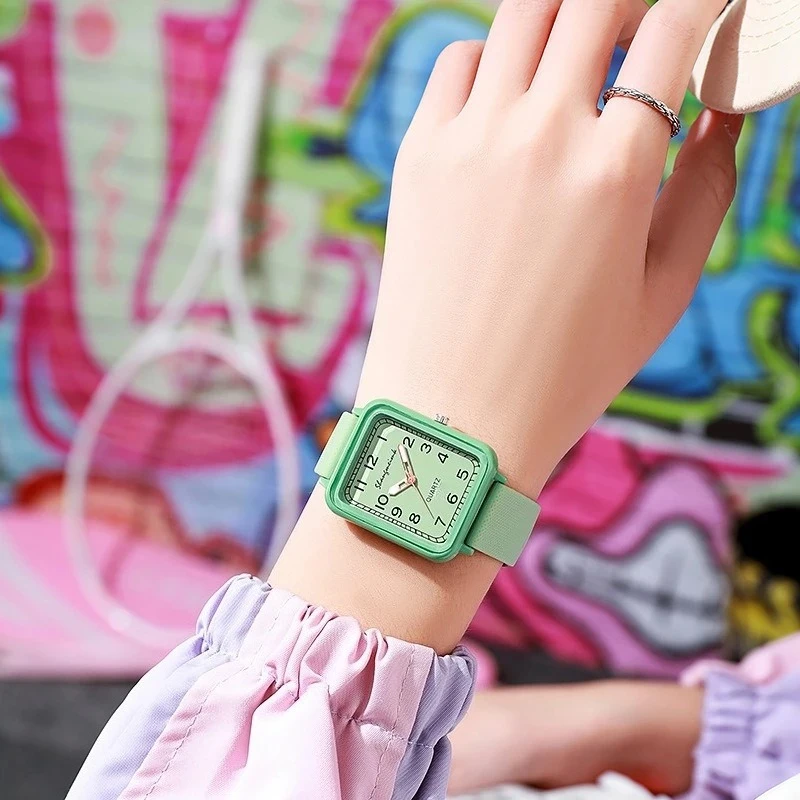 Fashion Rectangle Dial Ladies Quartz Watch Silicone Strap Womens Wristwatch Reloj Mujer Girls Clock Gift