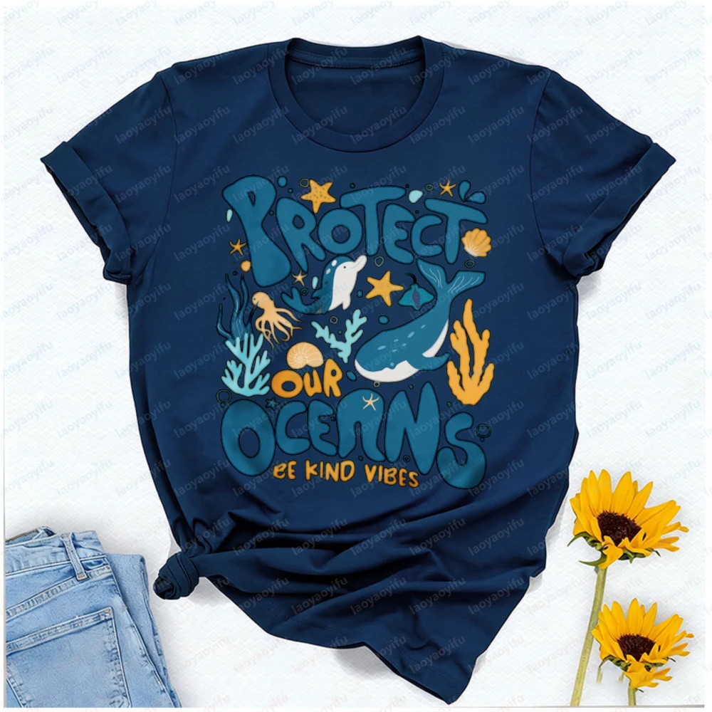 Protect Our Oceans T-ShirtSea Lovers Ocean Slogan Save The Planet Nature Beach Lover Shirt Graphic T Shirts Cotton Short Sleeve